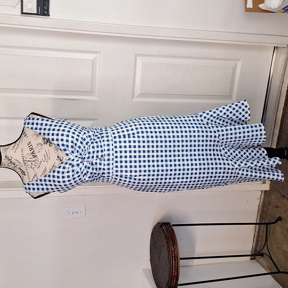 Blue Gingham Twist-Front Maxi Dress